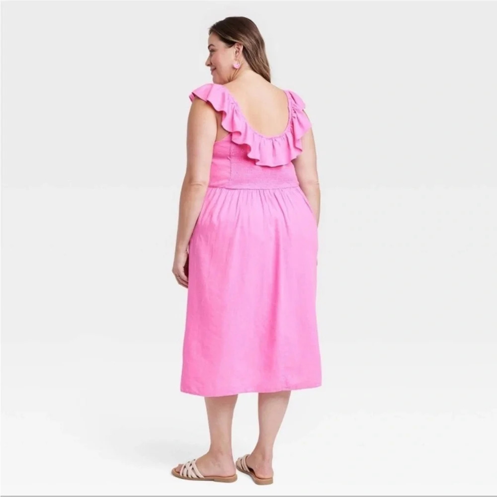 ✨NWT Ava & Viv Pink Ruffle Neck Empire Waist Midi Dress Women's Plus Size XXL - Picture 9 of 12